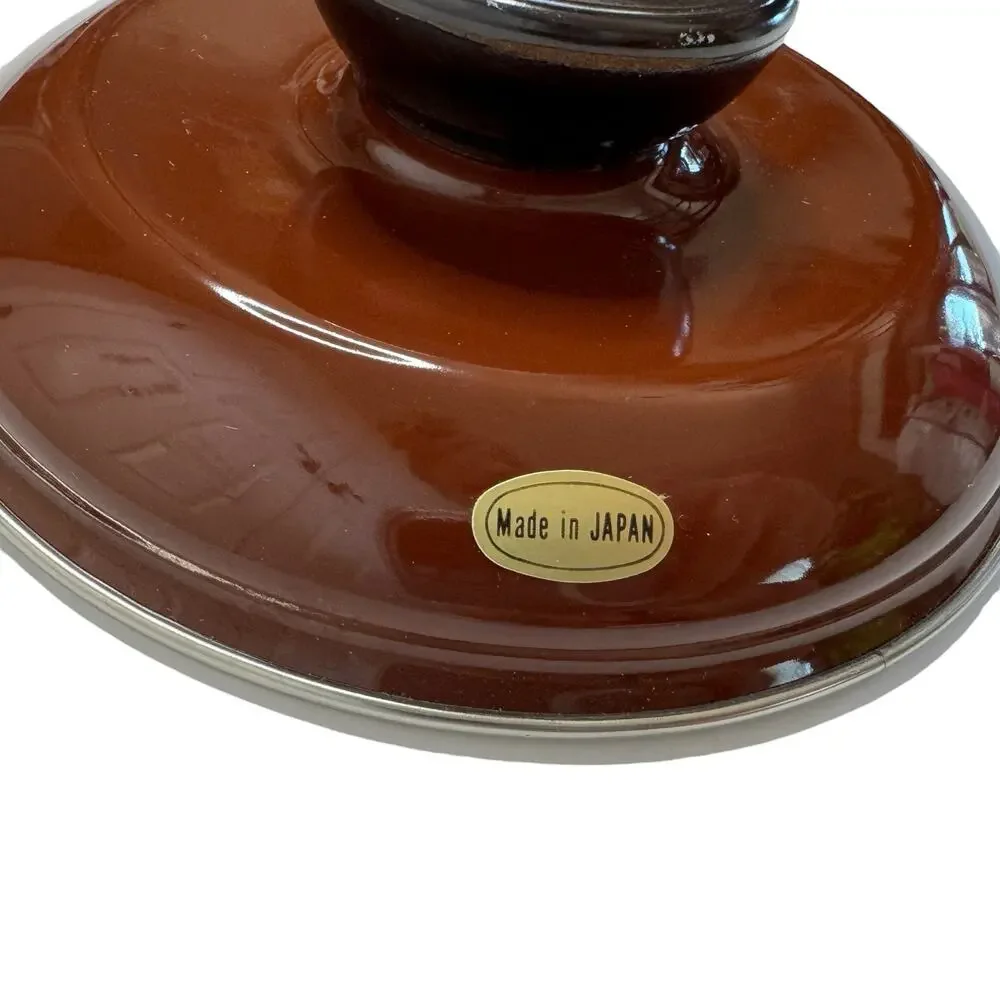 SHOW PANS *NEW* Sanko 1qt Saucepan Cover Lid #2111 Brown Porcelain Steel Japan